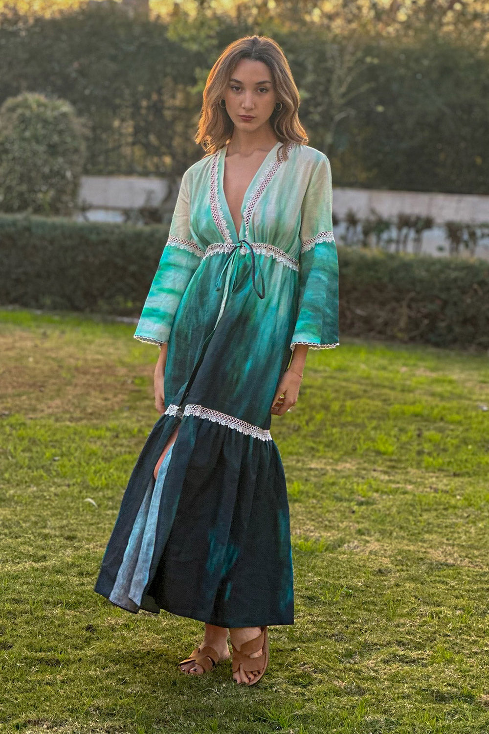 knee length dresses for ladies Handmade Tie-Dyed Organic Linen Dress knee length dresses for ladies Handmade Tie-Dyed Organic Linen Dress
